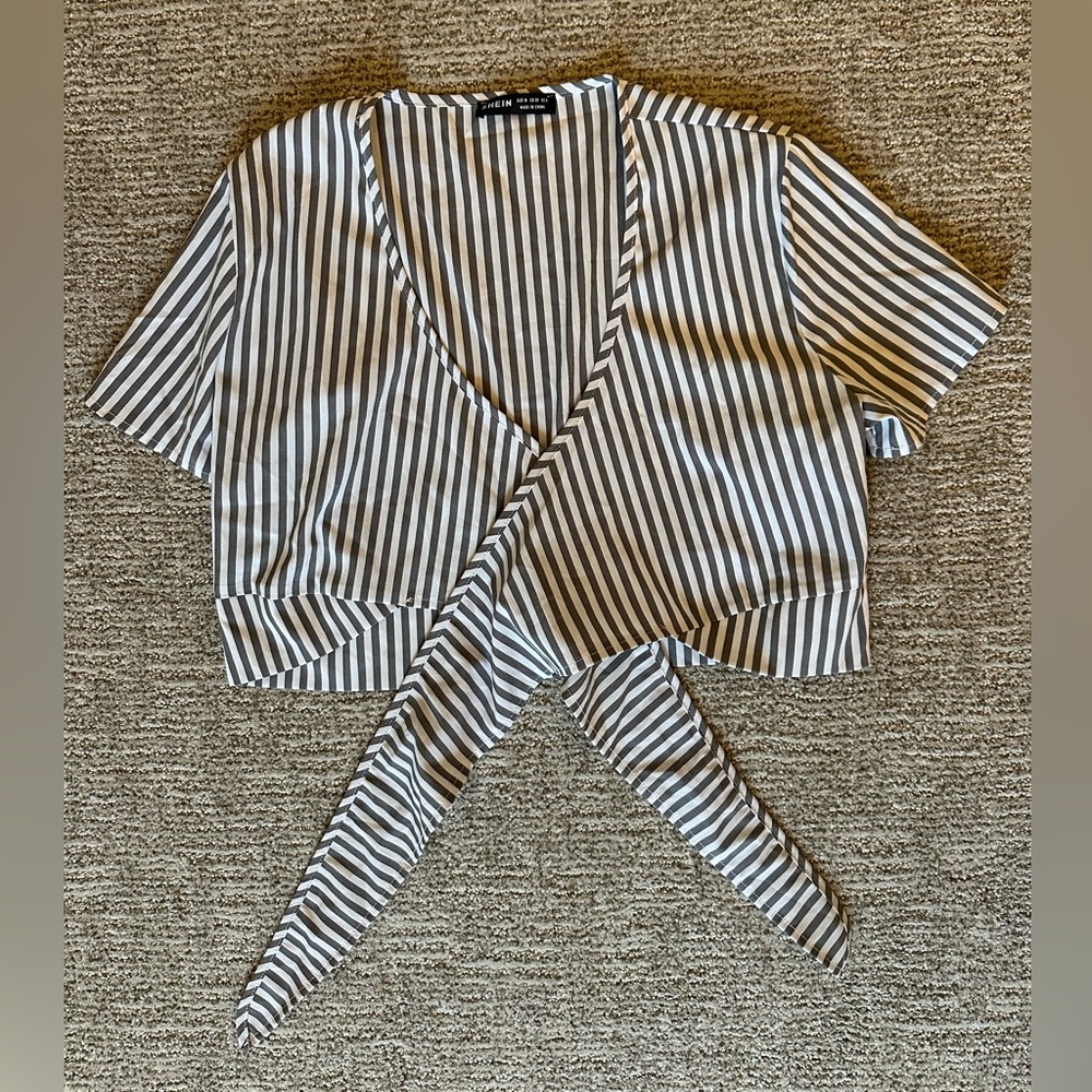 SHEIN Striped Wrap Blouse